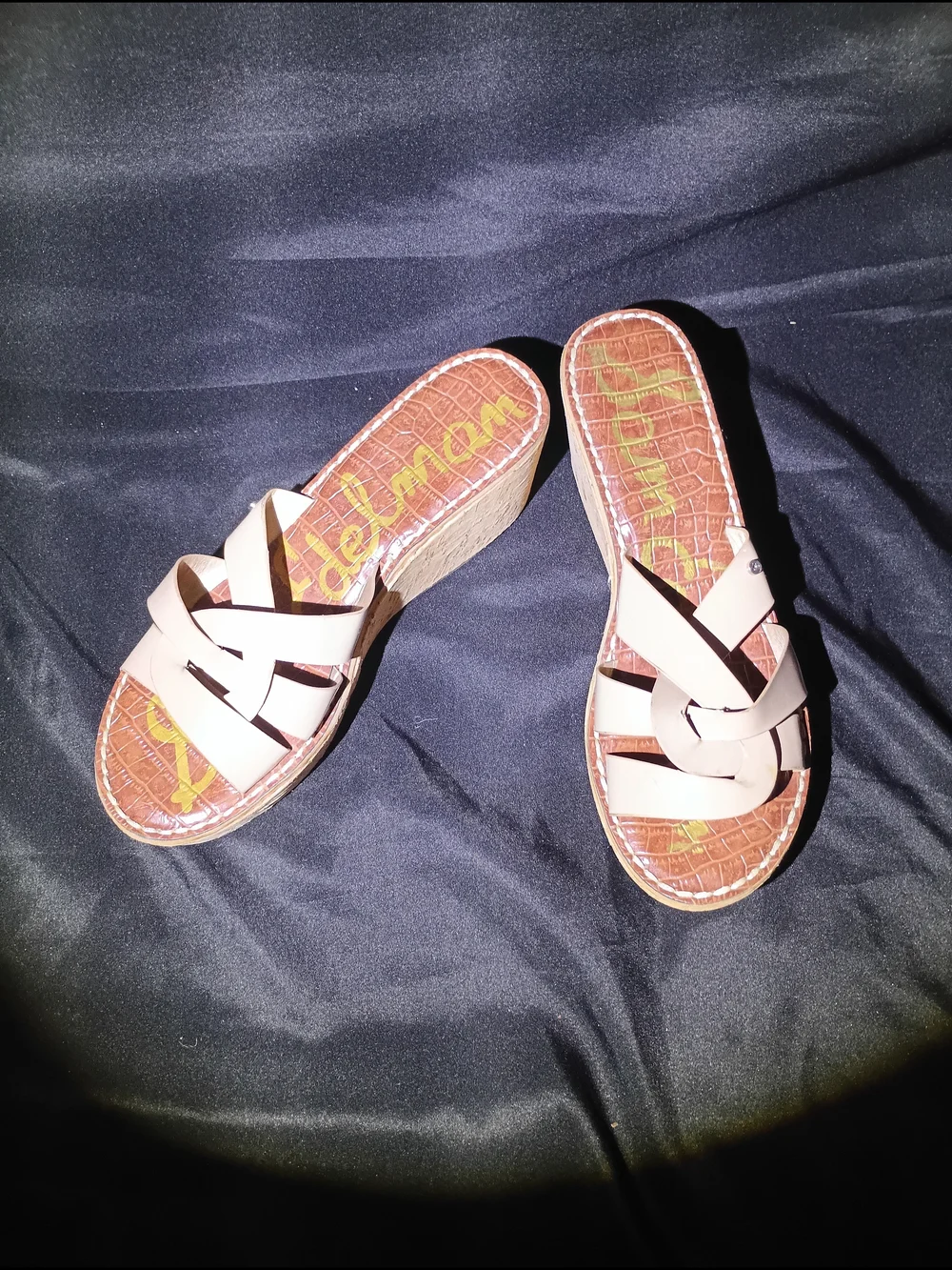 Sam Edelman Cream Leather Strappy Cork Platform Wedge Sandals